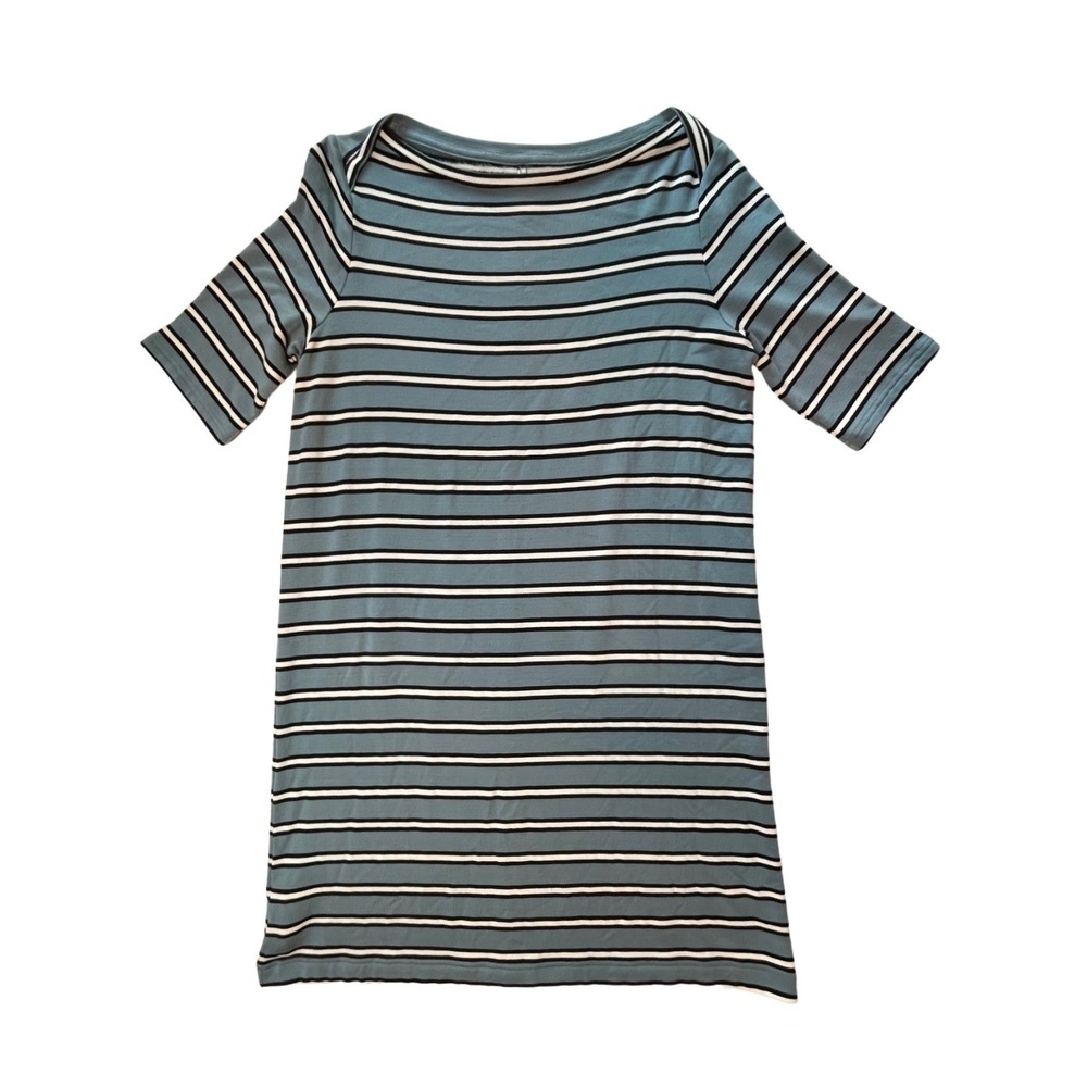 Lou & Grey‎ Dress Size L Blue Black Striped Soft Casual Preppy Minimalist Simple